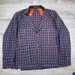 Luigi Fusaro Unstructured Blazer Linen Cotton Windowpane Men's 44R EU 54 Italy